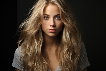 Naklejka premium portrait of a young beautiful girl with clear skin and long blond hair