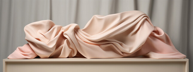 woman chiffon beauty flying background wind pink flowing fabric fashion beige dress. Generative AI.