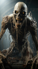 Zombie emerges from the shadows, its eyes radiating an eerie glow, hinting at its otherworldly nature and malevolent intentions. Generative AI