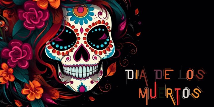 Dia De Muertos Hand drawn template frame for celebration background Day of The Dead
