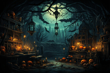 Fototapeta na wymiar a Halloween vector background, Halloween night. generative ai