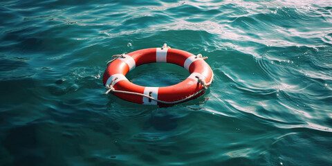 A life ring floating on the sea