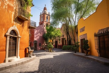 Fototapeta na wymiar Old town with beautiful churches in Tlaquepaque. Generative AI