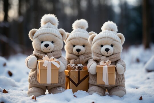 Ourson de no&euml;l avec des cadeaux