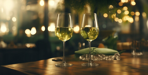 two glasses of green wine in a luxury restaurant hd wallpaper