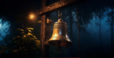 Fototapete Anbetungsstätte temple bell hanging in the temple evening time hd wallpaper