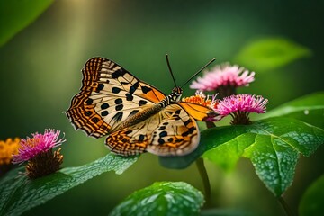 Nature's Elegance: Close-Up of a Butterfly Amidst Green Leaves