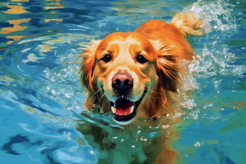 dog pool funny fun vacation puppy swimming snorkeling underwater water. Generative AI.