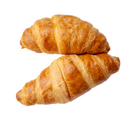 Top view of two piece of croissant in stack isolated on white background with clipping path.