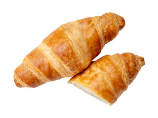 Top view of single piece of croissant with half isolated on white background with clipping path
