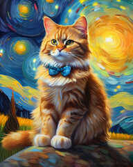 cute cat with bow tie kitty portrait oil painting sweet