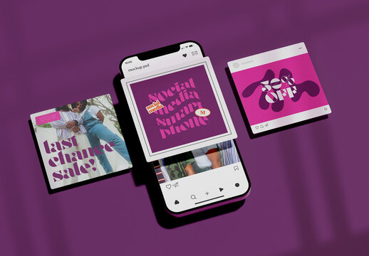 Smartphone with Square Post Layout Mockup