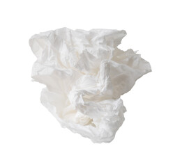 Single screwed or crumpled tissue paper or napkin in strange shape after use in toilet or restroom isolated on white background with clipping path.