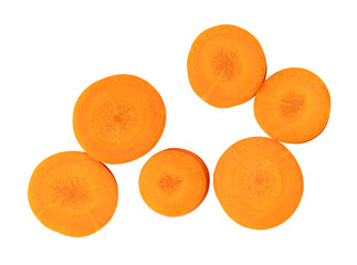 Beautiful orange  carrot slices isolated on white background with clipping path in png file format