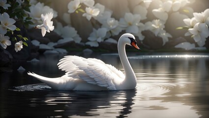 "Swan Serenity: Reflections of Elegance on the Obsidian Lake"