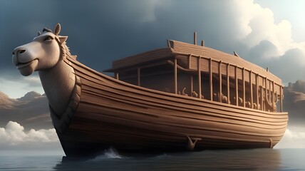 wooden boat on the sea, Noah's ark