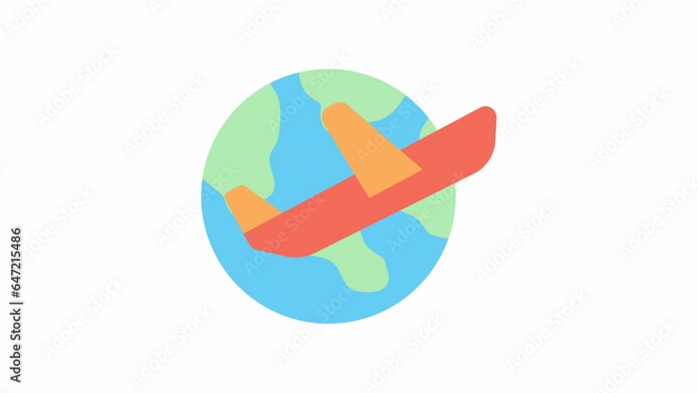 Poster airplane, global logistic animated icon on transparent background.