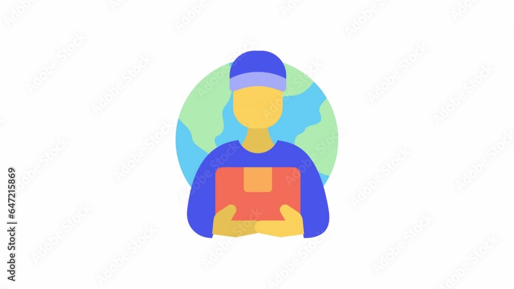 Poster delivery man, global logistic animated icon on transparent background.