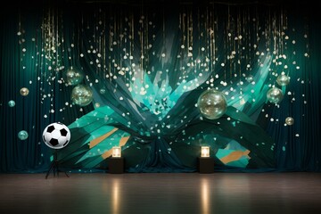 Shimmering soccer-themed backdrop. Generative AI