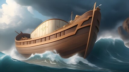 ship in the sea, storm over the sea, Noah's ark