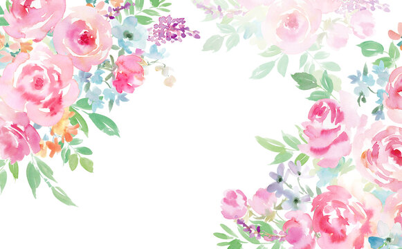 Watercolor floral frame / roses © Sawango