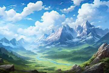 Mountain Peak Landscape in Fantasy World