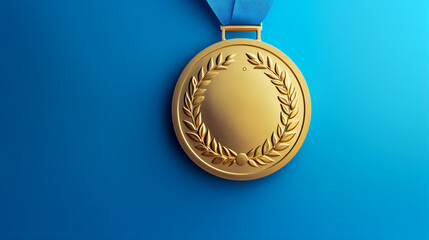 Gold medal on blue background Generative AI