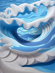 giant wave blue and white with paper layered art  3d style