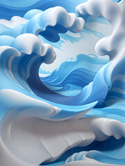 giant wave blue and white with paper layered art  3d style