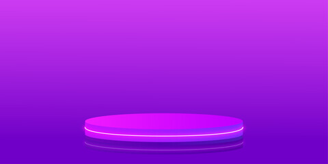 Realistic 3d display podium for products. Empty stage. Violet and blue modern decor element. Vector illustration.