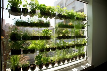 transparent vertical garden. Generative AI