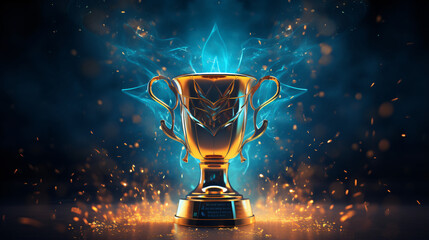 Gold trophy cup blue