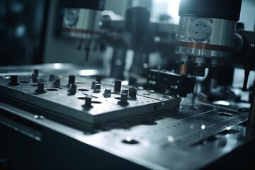 Fototapeta na wymiar Blurred precision machine in factory. Smart industry concept. Generative AI