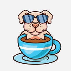 Cute Dog In A Cup Of Coffee Vector Cartoon Illustration