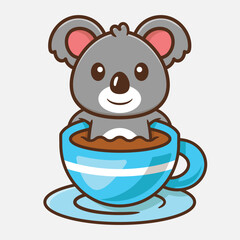 Cute Koala In A Cup Of Coffee Vector Cartoon Illustration