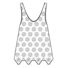 flat technical template lace fashion details.