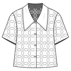 flat technical drawing template shirt with lace fashion details.