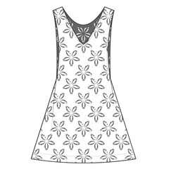 flat technical drawing template dress with lace fashion details.