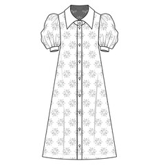 flat technical drawing template dress with lace fashion details.