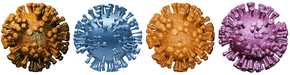 Collection set of virus cells, scientific or medical research, isolated cut out on transparent png background 