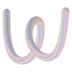 3D Alphabet W, lettering font decoration pastel rope  illustration for kids
