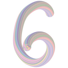 3D number 6  lettering font decoration pastel rope  illustration for kids