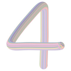 3D number 4 lettering font decoration pastel rope  illustration for kids