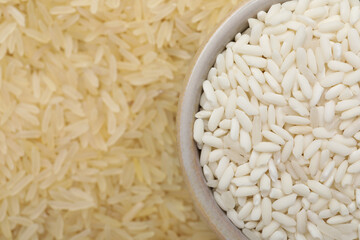 Different sorts of rice as background, closeup