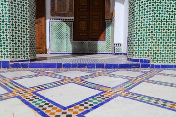 Morocco traditional mosaic art. Landmark monument.