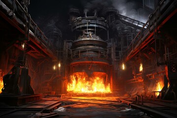 Metal plant's electric arc furnace. Generative AI