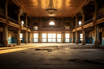 Fototapeta na wymiar An empty abandoned grand ballroom. Generative AI
