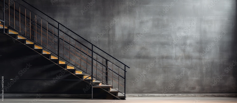 Sticker black metal staircase railing made from expanded metal combined with a modern industrial loft style 