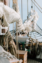Rigging on a schooner at sea