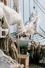 Fotobehang Rigging on a schooner at sea © Ann
